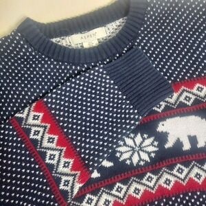Aspen Polar Bear Snowflake Sweater Crew Neck Christmas Holiday Navy L‎
